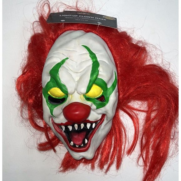 Halloween Scary Creepy Light Up Clown Face Mask costume Accessory Adult One Size - Picture 2 of 4